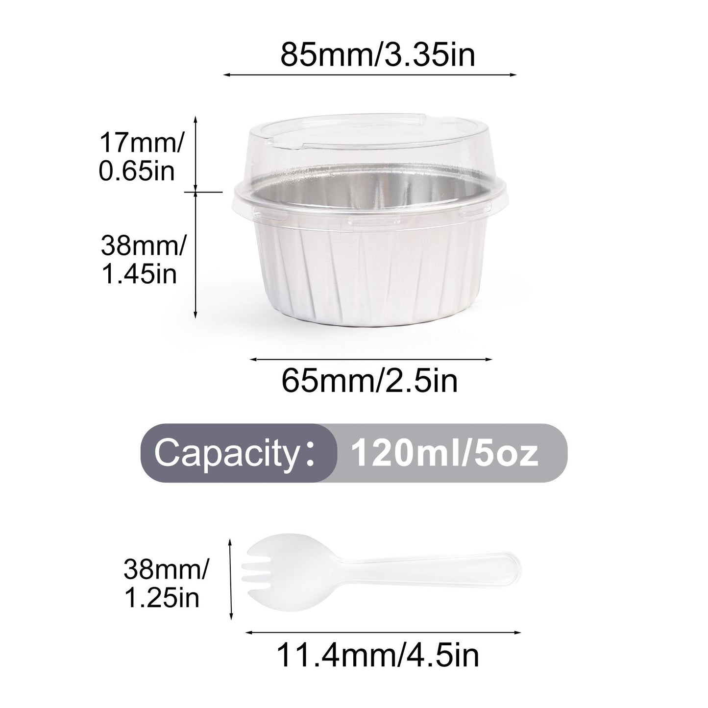 LotFancy Mini Cake Pans with Lids (50pcs, 5oz), Aluminum Foil Baking Cups, Cupcake Pan, Silver
