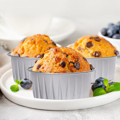 LotFancy Mini Cake Pans with Lids (50pcs, 5oz), Aluminum Foil Baking Cups, Cupcake Pan, Silver
