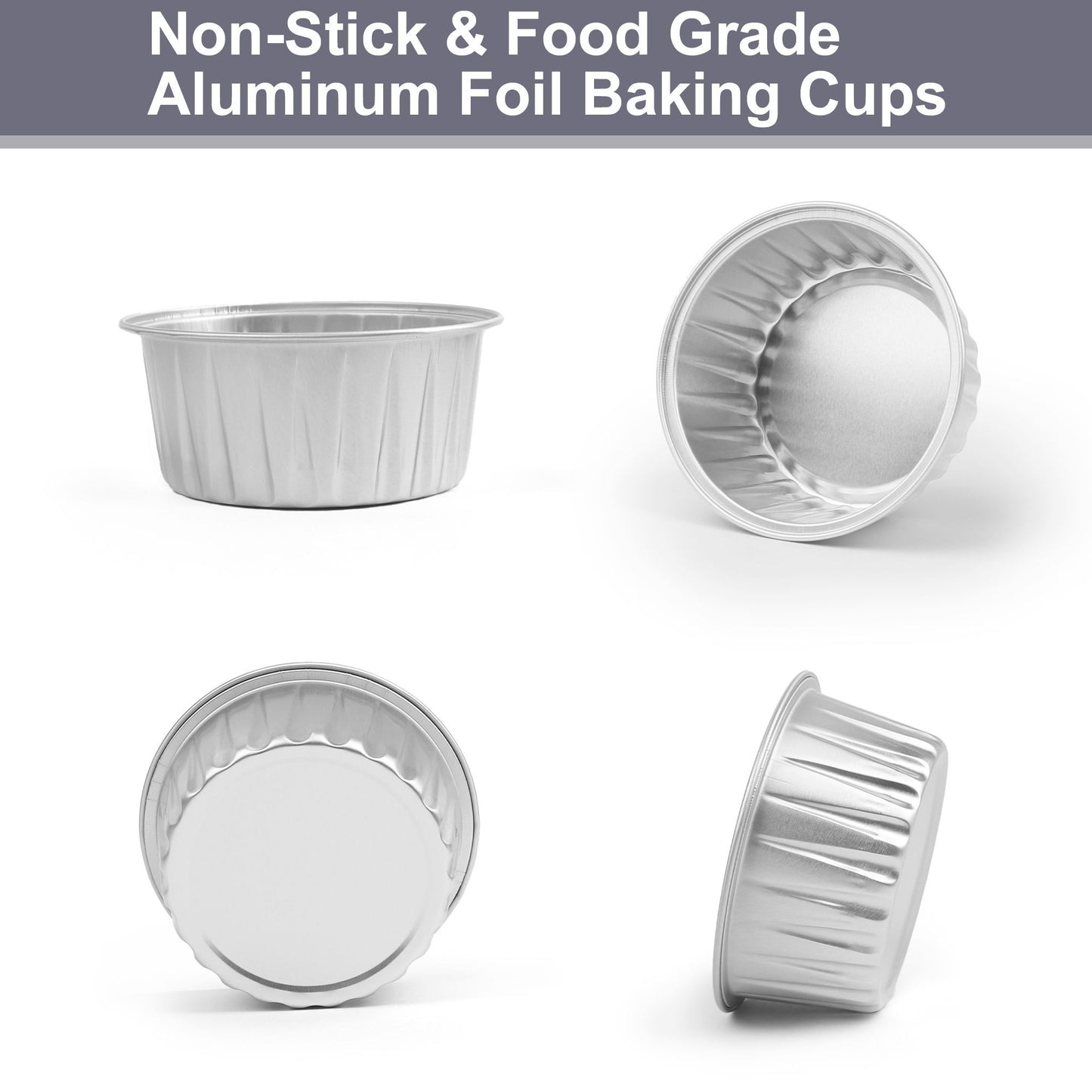 LotFancy Mini Cake Pans with Lids (50pcs, 5oz), Aluminum Foil Baking Cups, Cupcake Pan, Silver