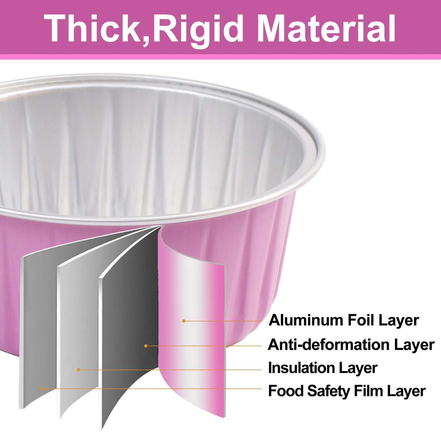 LotFancy Cupcake Liners with Lids 50pcs, 5 oz, Aluminum Foil Baking Cups, Mini Cake Pans, Pink