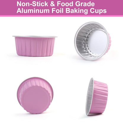 LotFancy Cupcake Liners with Lids 50pcs, 5 oz, Aluminum Foil Baking Cups, Mini Cake Pans, Pink