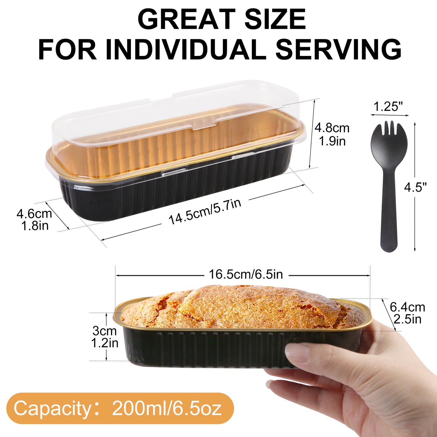 LotFancy 50 Aluminum Foil Mini Loaf Pans with Lids and Spoons,6.8oz Baking Cups Muffin Tins, Black