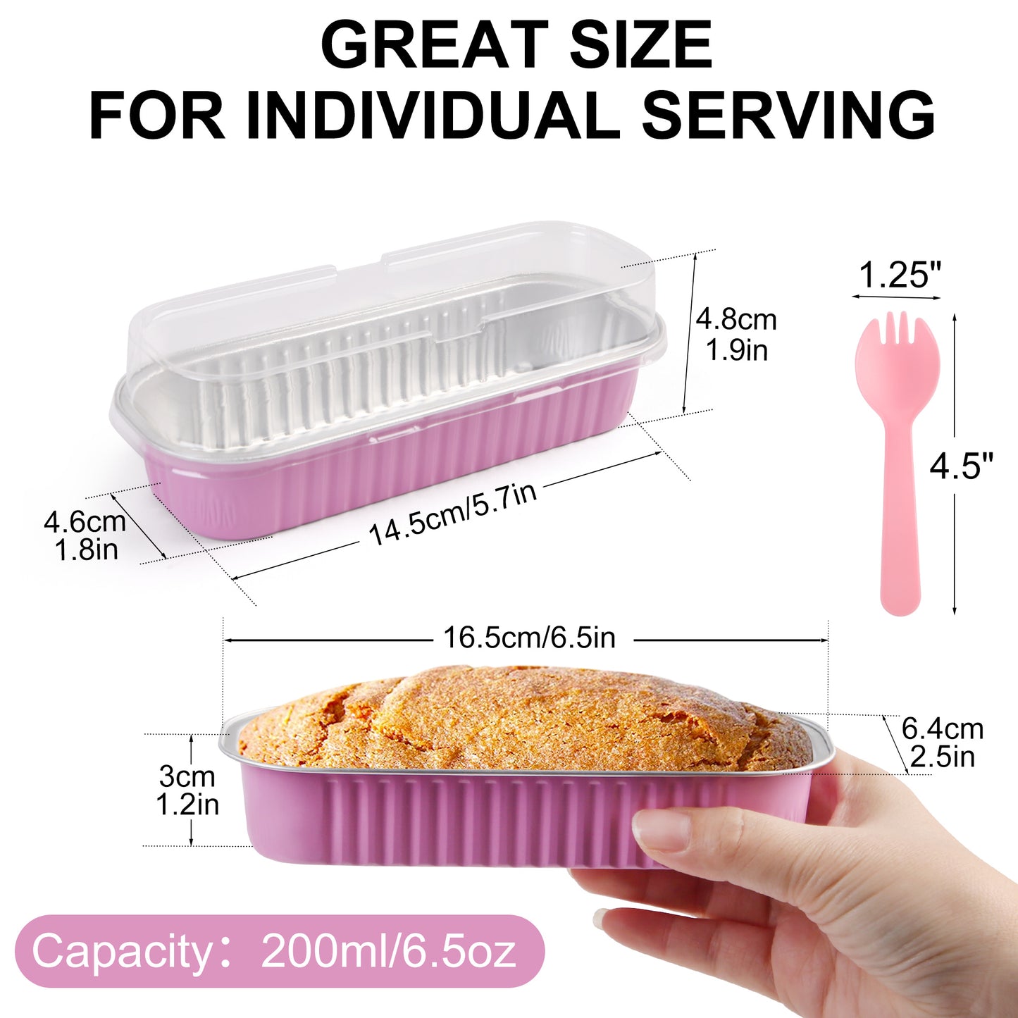 LotFancy 50 Aluminum Foil Mini Loaf Pans with Lids and Spoons, 6.5in Disposable Mini Cake Pans, Pink