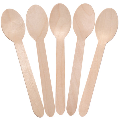 LotFancy 100 Disposable Wooden Spoons, 6.25 in Biodegradable Compostable Sampling Tasting Spoons