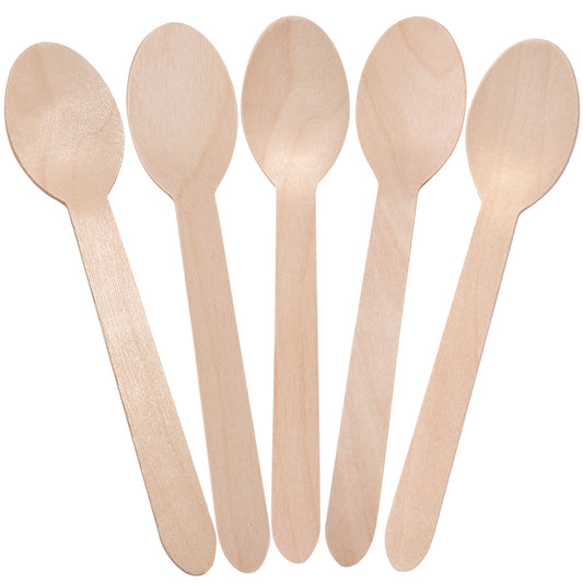 LotFancy 100 Disposable Wooden Spoons, 6.25 in Biodegradable Compostable Sampling Tasting Spoons