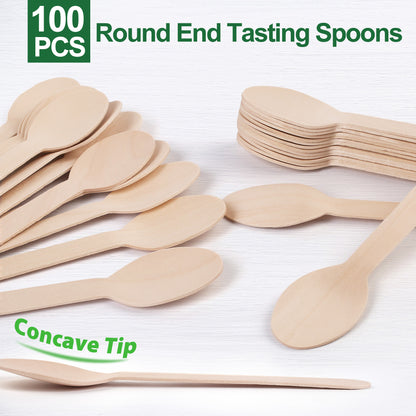 LotFancy Wooden Spoons, Disposable Tasting Sampling Spoons with Concave Tip, Biodegradable and Compostable