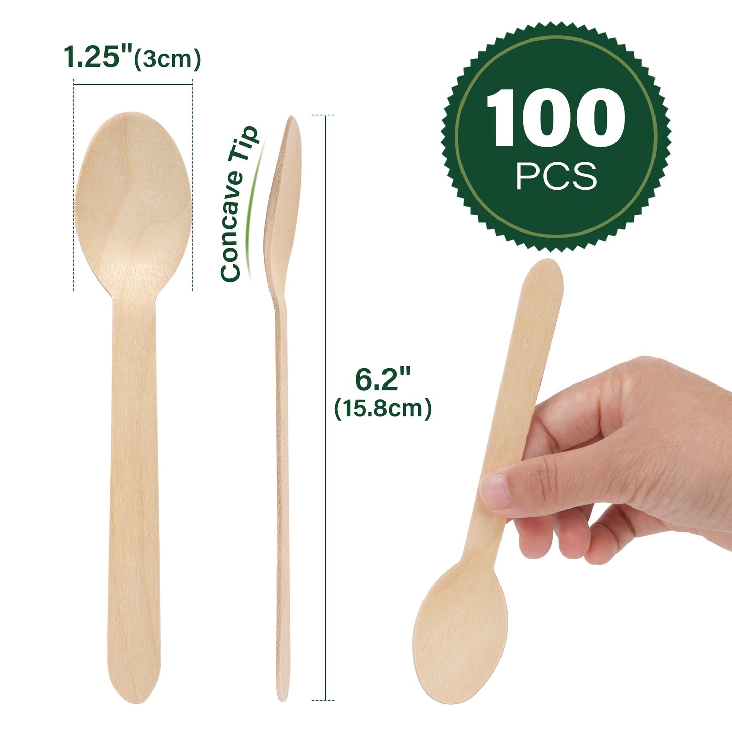 LotFancy 100 Disposable Wooden Spoons, 6.25 in Biodegradable Compostable Sampling Tasting Spoons