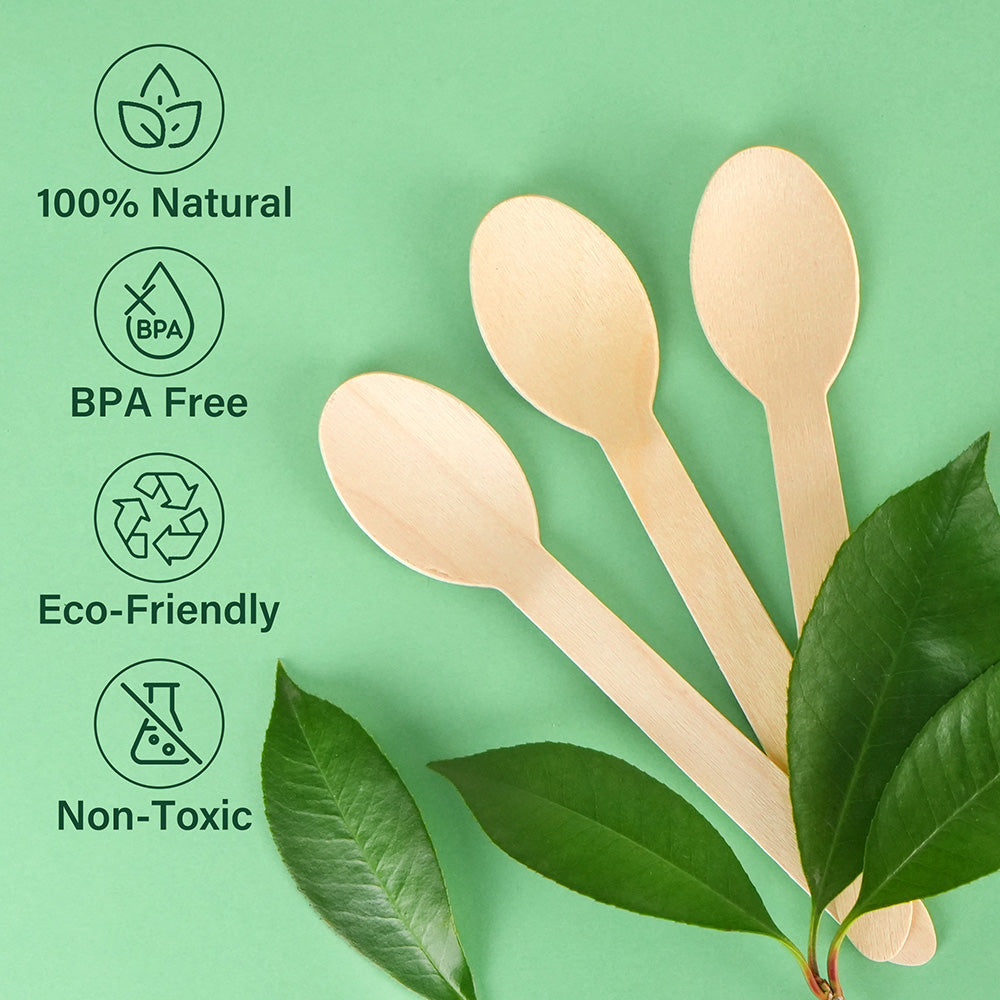 LotFancy 250 Pcs Disposable Wooden Spoons, 6.25 in Compostable Wood Cutlery Spoon