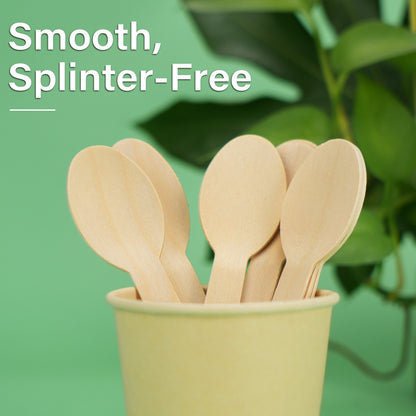 LotFancy 100 Disposable Wooden Spoons, 6.25 in Biodegradable Compostable Sampling Tasting Spoons