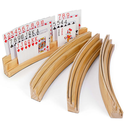 LotFancy Playing Card Holders for Kids Adults Seniors, 3 Tiers, Hands Free Curved Wooden Card Holder for Family Card Game Night, Canasta, Bridge, Poker Parties PMT