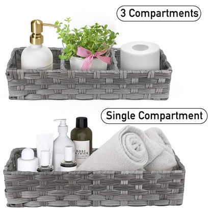 LotFancy Toilet Paper Storage Basket, 2 Pack Woven Toilet Tank Topper Basket, Back of Toilet Storage Basket, Rustic Farmhouse Bathroom Décor, Grey PMT