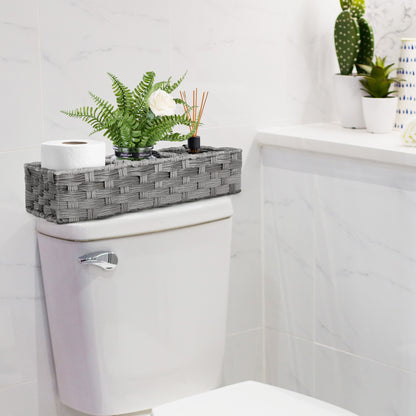 LotFancy Toilet Paper Storage Basket, 2 Pack Woven Wicker Toilet Tray Tank Topper Baskets,Gray