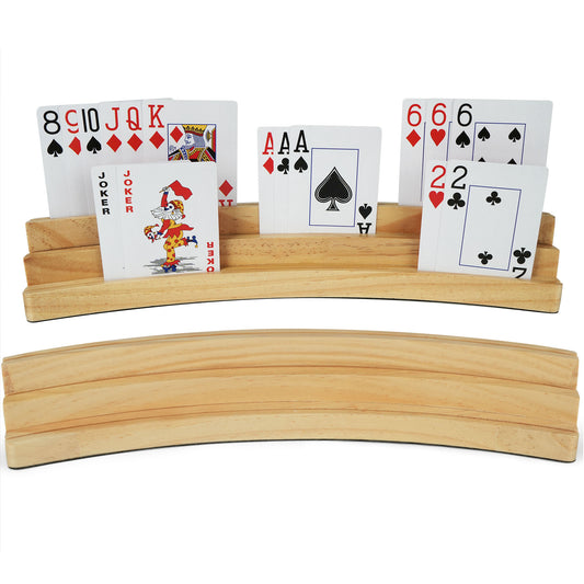 LotFancy Playing Card Holders for Kids Adults Seniors, 3 Tiers, Hands Free Curved Wooden Card Holder for Family Card Game Night, Canasta, Bridge, Poker Parties PMT