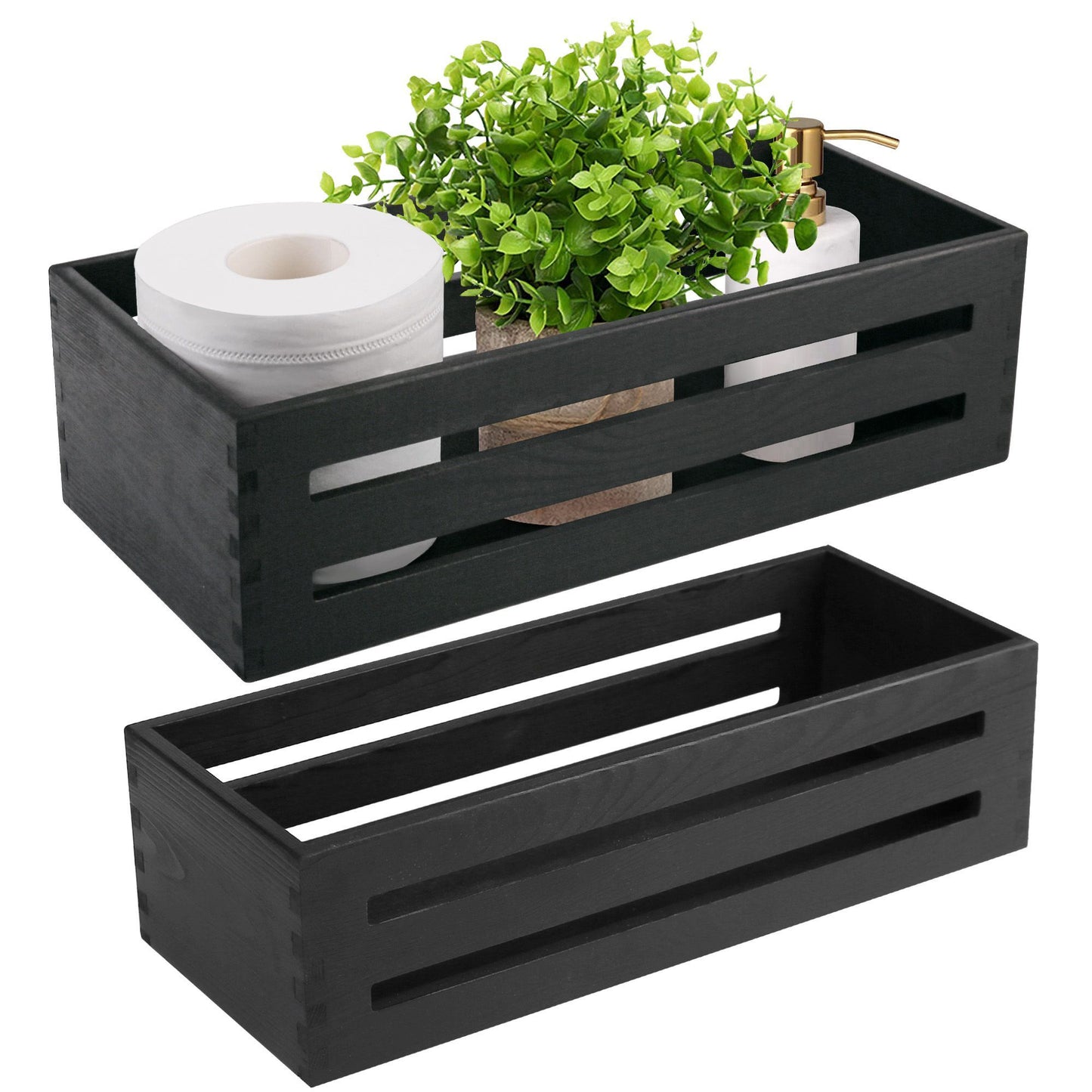 LotFancy Bathroom Decor Box, 2 Pack Wooden Toilet Paper Holder WMT