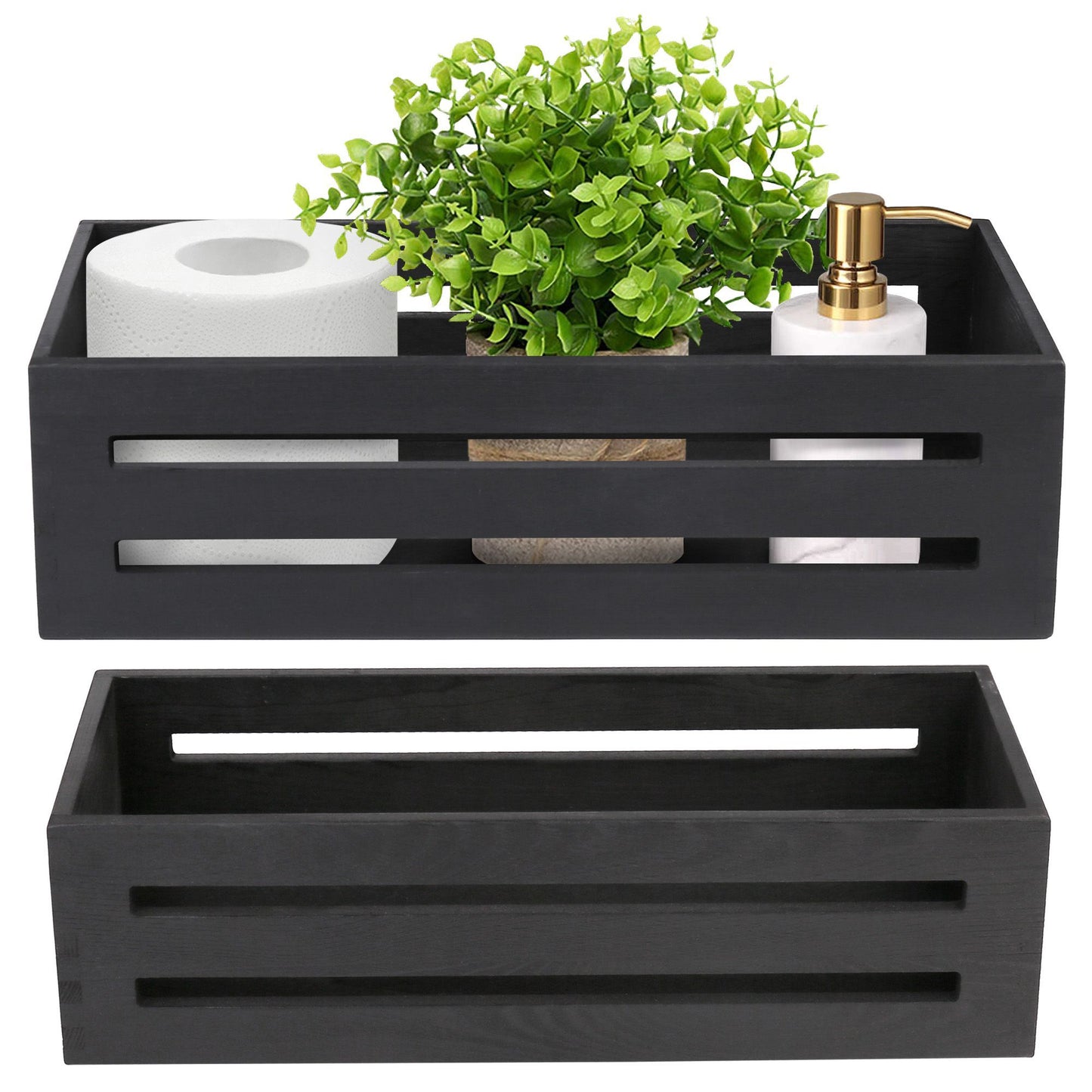 LotFancy Bathroom Decor Box, 2 Pack Wooden Toilet Paper Holder WMT