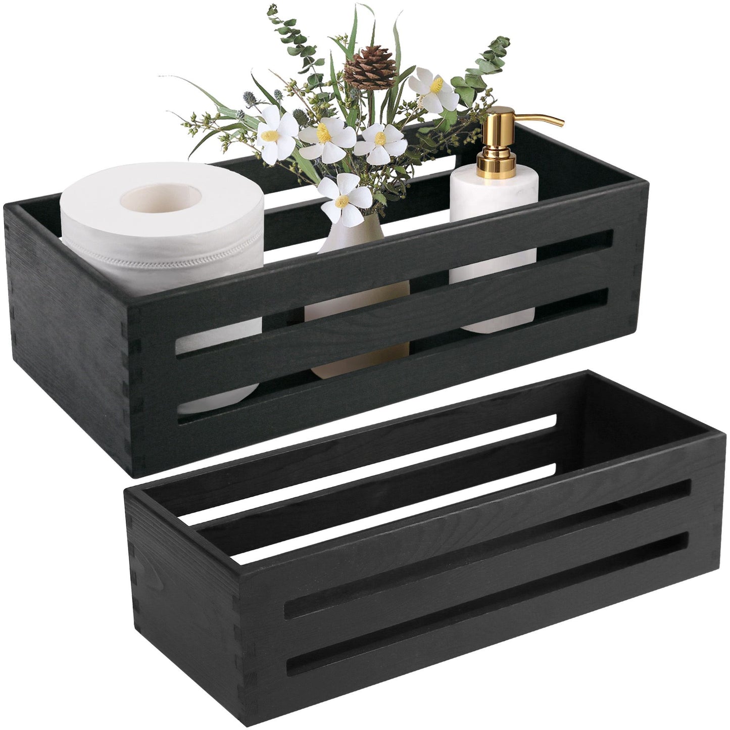 LotFancy Bathroom Decor Box, 2 Pack Wooden Toilet Paper Holder WMT