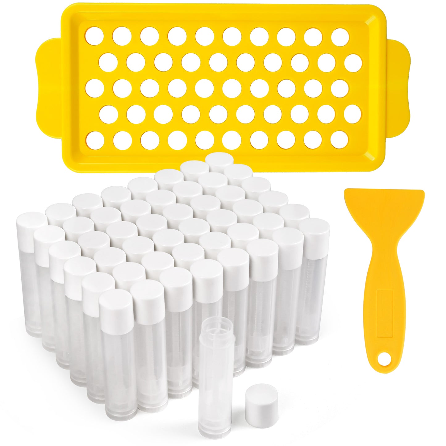LotFancy Lip Balm Tubes Empty with Filling Kit, 50Pc 5.5ml Clear Lip Balm Containers with White Caps