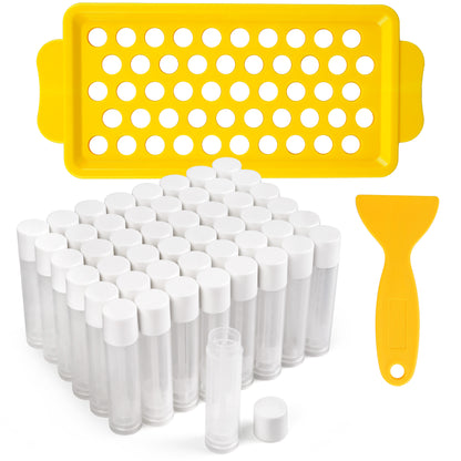 LotFancy Lip Balm Tubes Empty with Filling Kit, 50Pc 5.5ml Clear Lip Balm Containers with White Caps