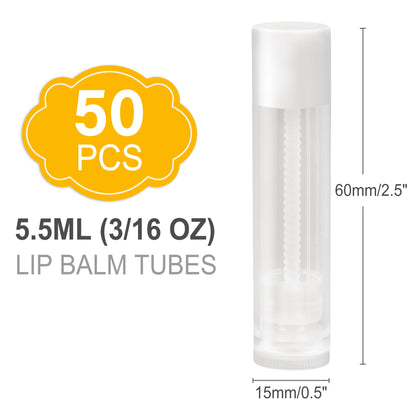 LotFancy Lip Balm Tubes Empty with Filling Kit, 50Pc 5.5ml Clear Lip Balm Containers with White Caps