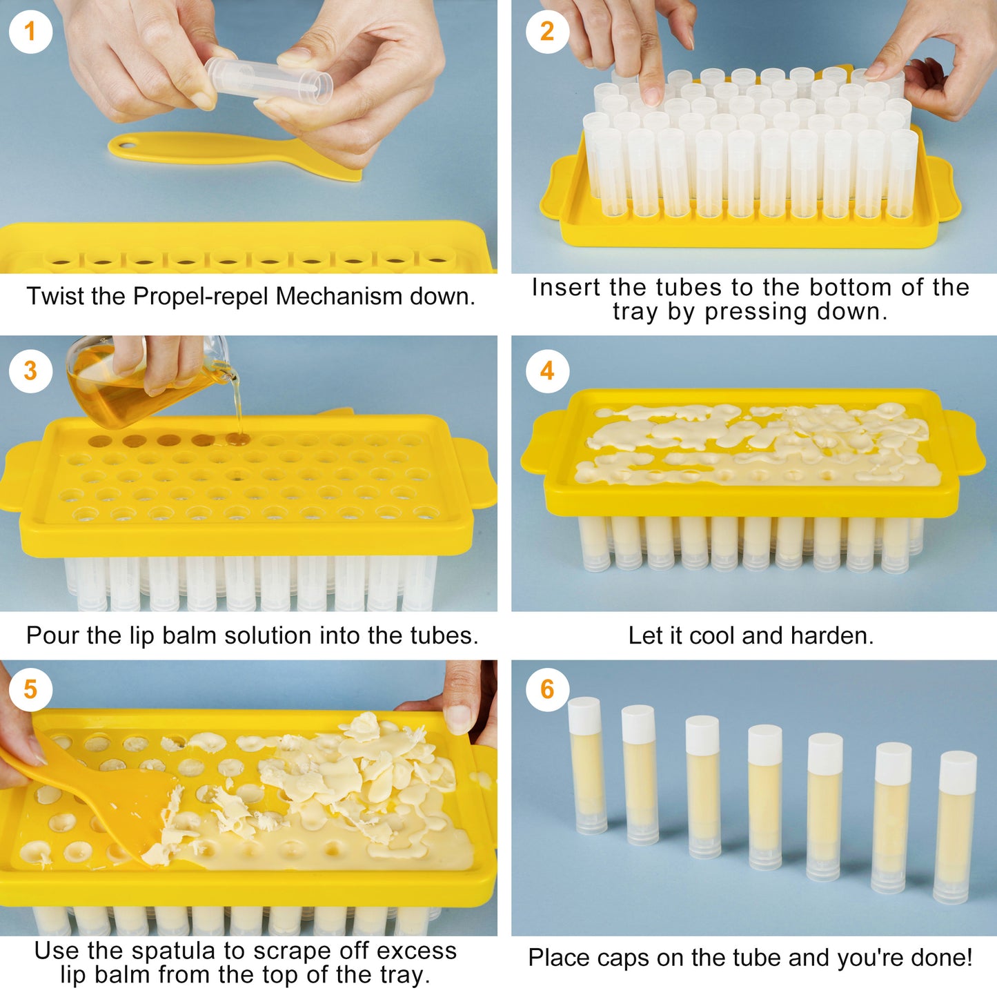 LotFancy Lip Balm Tubes Empty with Filling Kit, 50Pc 5.5ml Clear Lip Balm Containers with White Caps
