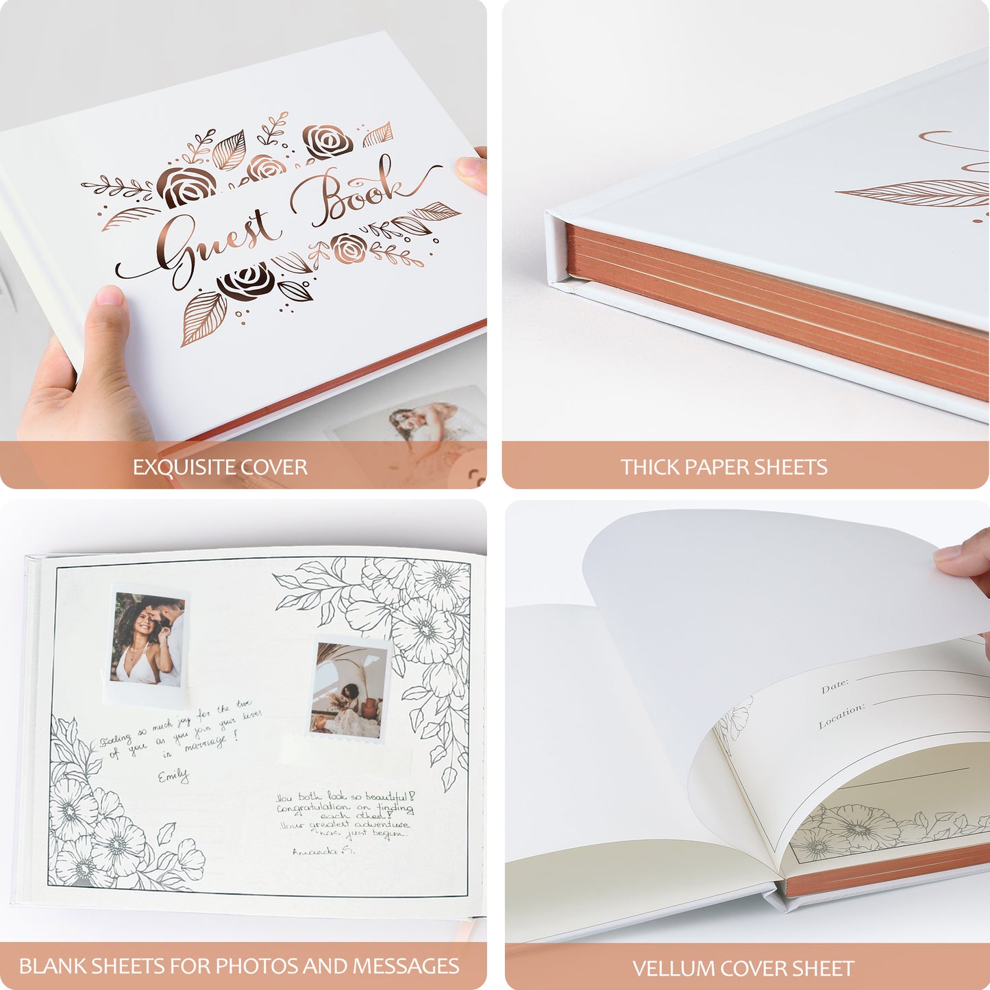 LotFancy Wedding Guest Book, 10x8’’ Sign in Book