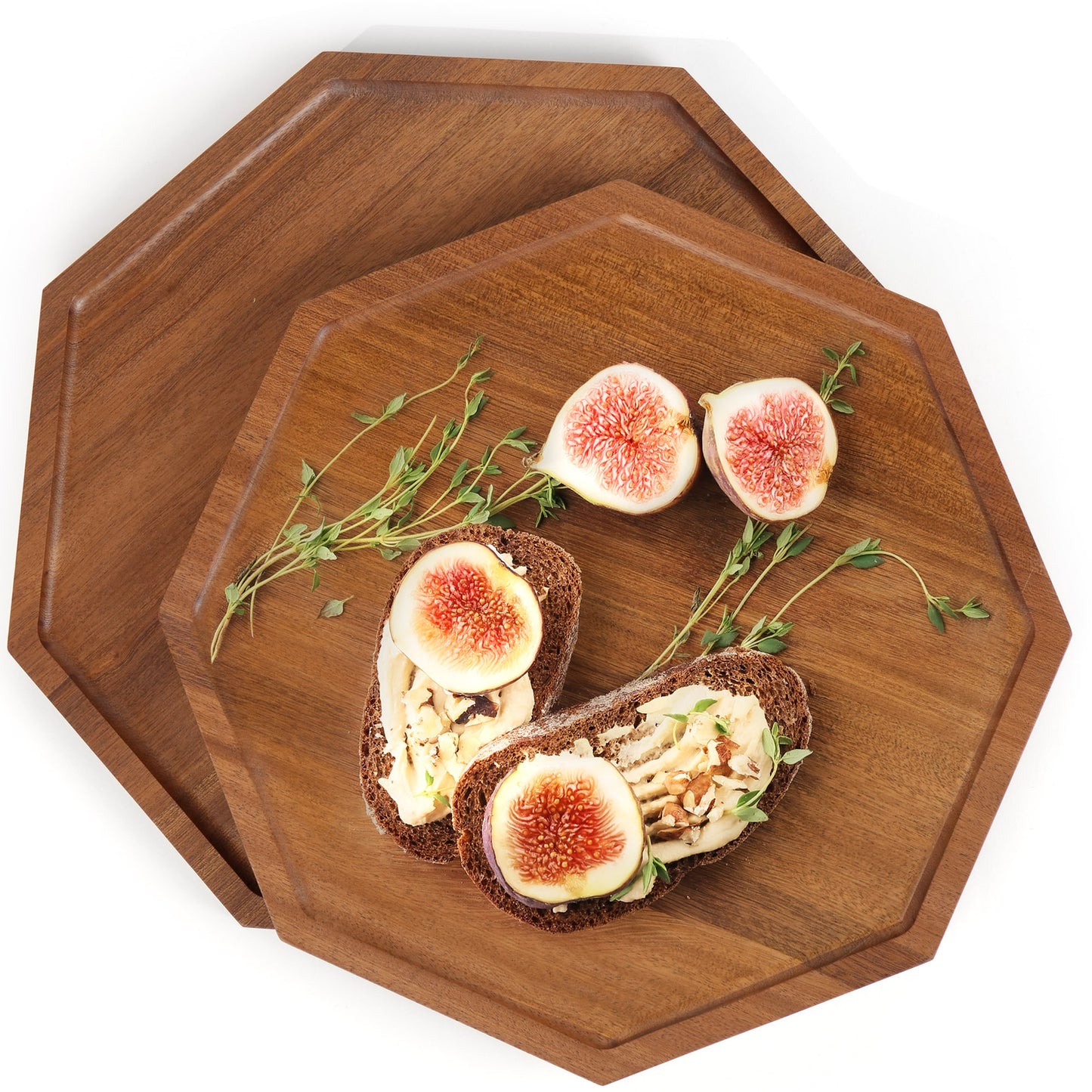 LotFancy Wood Serving Tray, Set of 2, Wooden Serving Platter, Octagon Wood Serving Plates for Fruit, Cheese, Coffee, Tea, Appetizer Charcuterie Boards