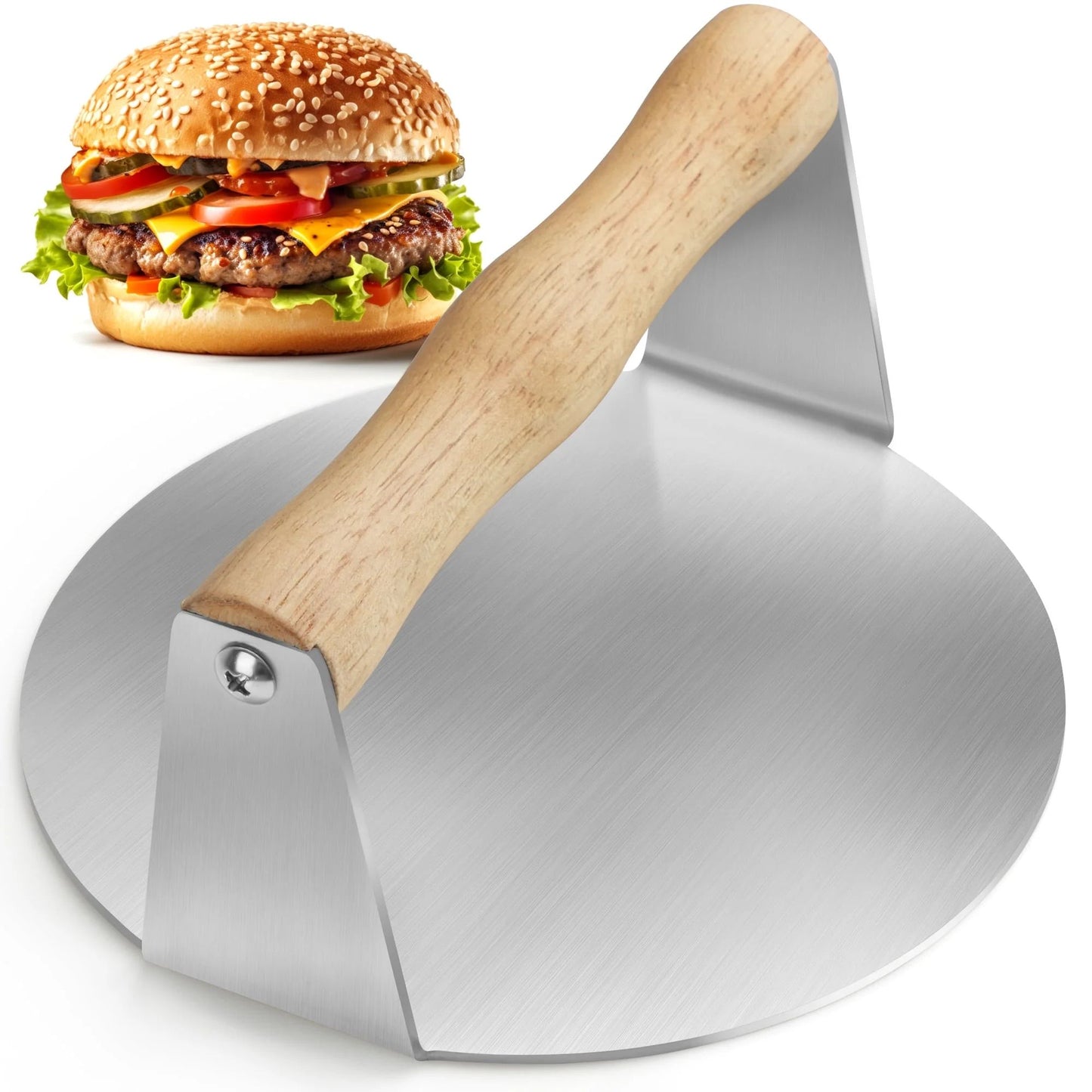 LotFancy Burger Press, 6" Stainless Steel Burger Smasher for Griddle, Bbq, Cookouts, Round