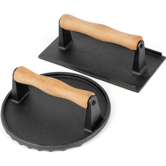 LotFancy Burger Press, 2 Pack Heavy-Duty Cast Iron Smash Bacon Press Meat Steak, 7 in & 8 x 4.2 in