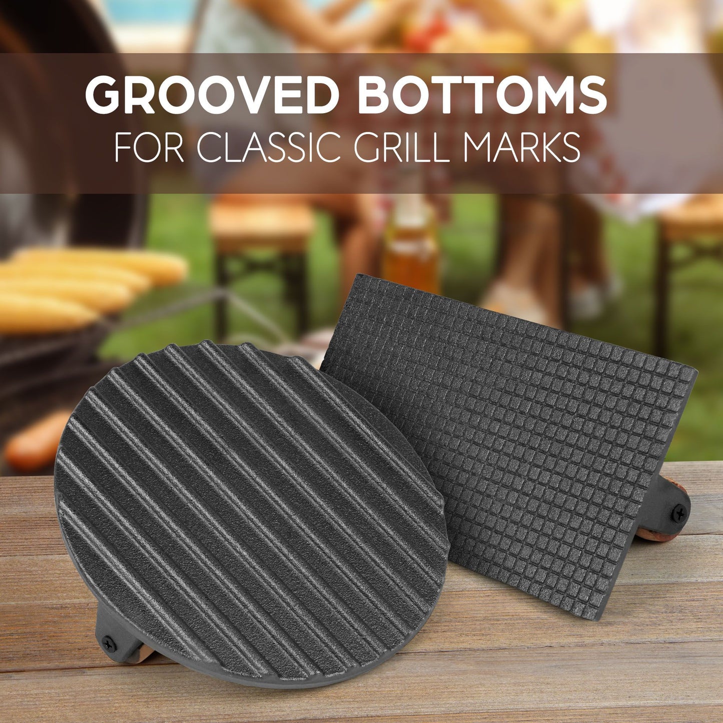 LotFancy Burger Press, 2 Pack Heavy-Duty Cast Iron Smash Bacon Press Meat Steak, 7 in & 8 x 4.2 in