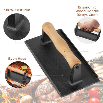 LotFancy Burger Press, 2 Pack Heavy-Duty Cast Iron Smash Bacon Press Meat Steak, 7 in & 8 x 4.2 in