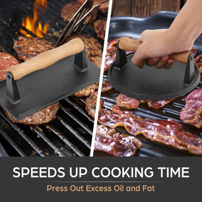 LotFancy Burger Press, 2 Pack Heavy-Duty Cast Iron Smash Bacon Press Meat Steak, 7 in & 8 x 4.2 in