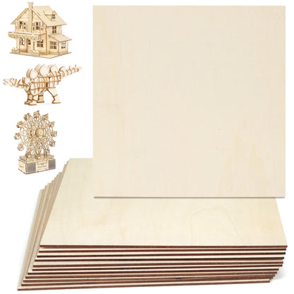 LotFancy Basswood Sheets, 12 Pack, 12 x 12 x 1/8 in, Plywood Sheets, 3 mm Square Craft Wood Board