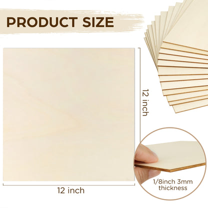 LotFancy Basswood Sheets, 12 Pack, 12 x 12 x 1/8 in, Plywood Sheets, 3 mm Square Craft Wood Board
