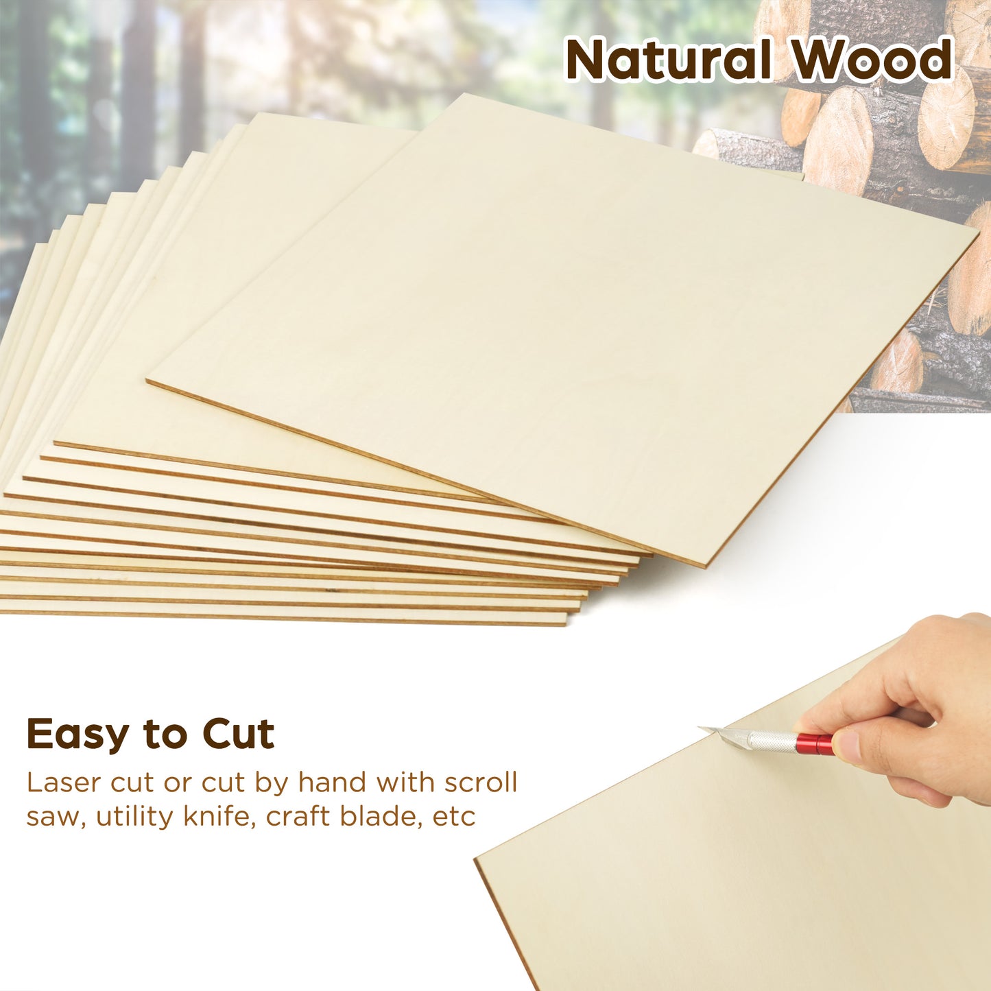 LotFancy Basswood Sheets, 12 Pack, 12 x 12 x 1/8 in, Plywood Sheets, 3 mm Square Craft Wood Board