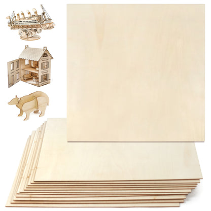 LotFancy Basswood Sheets, 12 Pack, 12 x 12 x 1/16 in, Plywood Sheets, 1.5mm Square Craft Wood Board