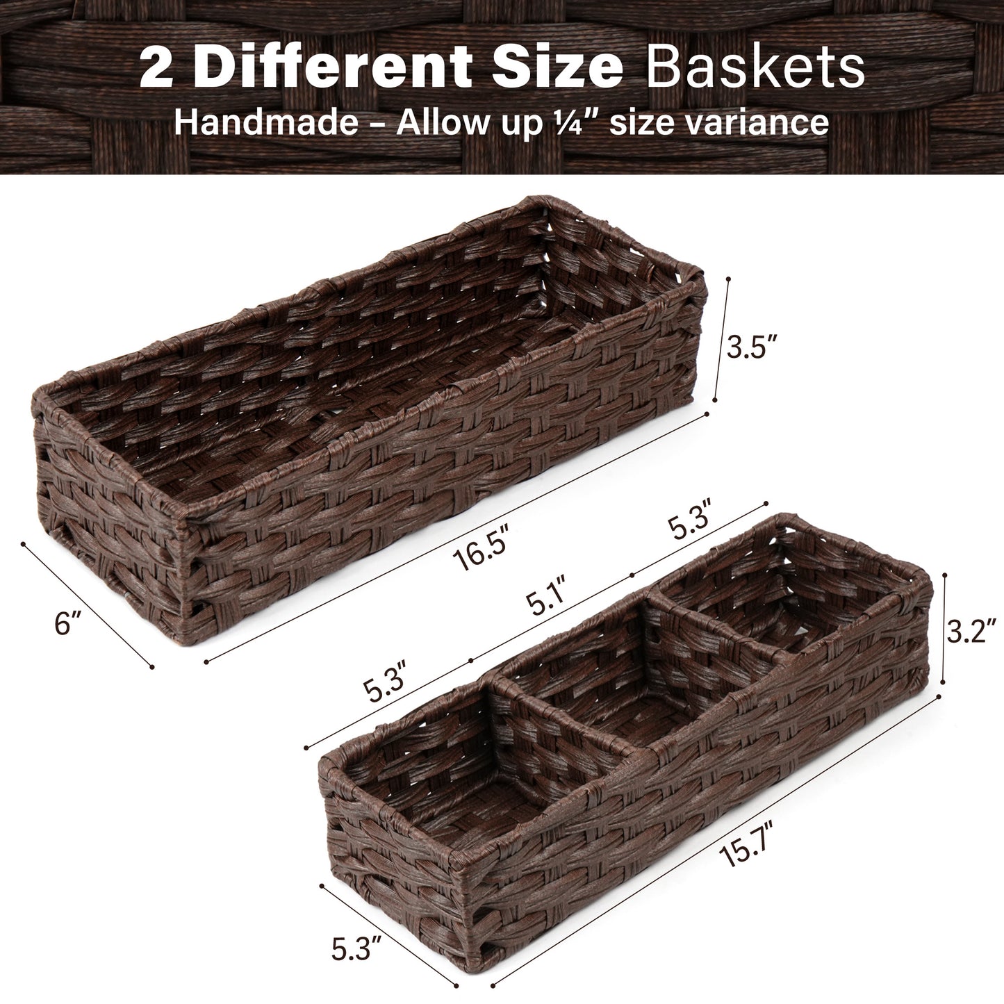 LotFancy Toilet Paper Storage Basket, 2 Pack Woven Toilet Tank Topper Basket, Back of Toilet Storage Basket, Brown Rustic Farmhouse Bathroom Décor