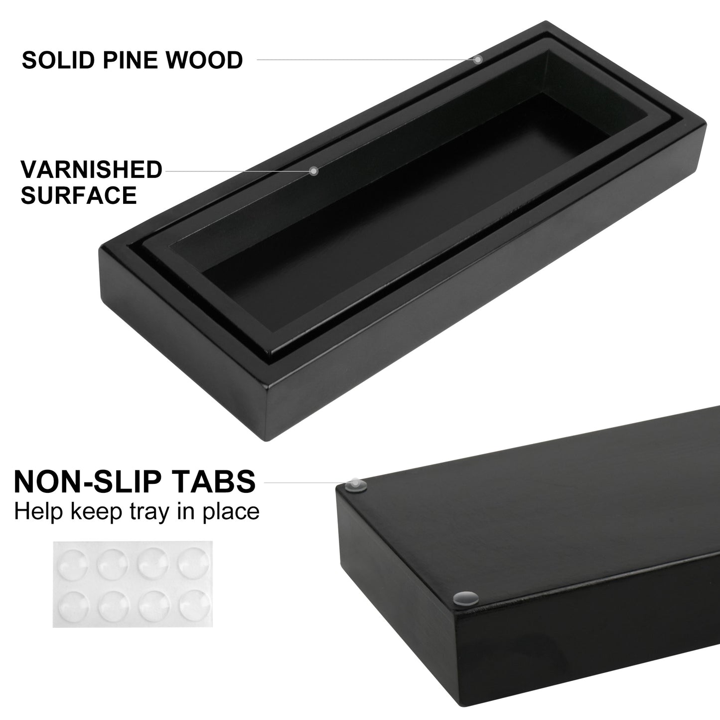 LotFancy 2Pcs Black Wood Bathroom Vanity Trays for Perfume Candle Jewelry,28.5x11x3.5cm,26x8.5x3cm