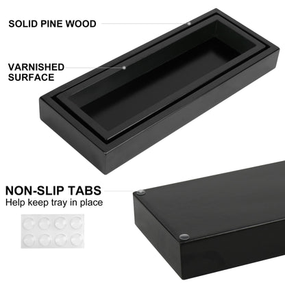 LotFancy 2Pcs Black Wood Bathroom Vanity Trays for Perfume Candle Jewelry,28.5x11x3.5cm,26x8.5x3cm