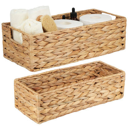 LotFancy Wicker Toilet Basket Tank Topper, 2 Pack Water Hyacinth Storage Basket for Shelves