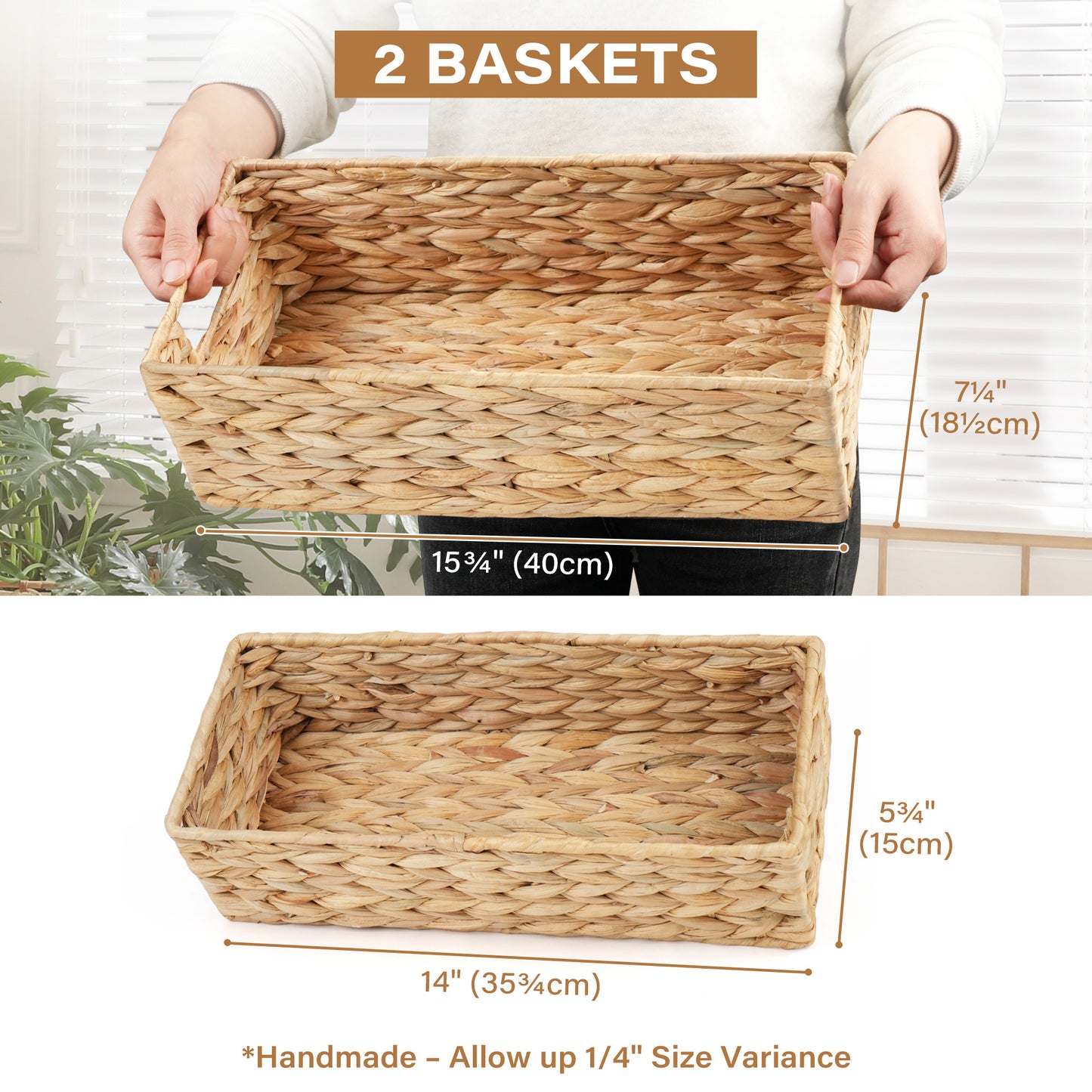 LotFancy Wicker Toilet Basket Tank Topper, 2 Pack Water Hyacinth Storage Basket for Shelves