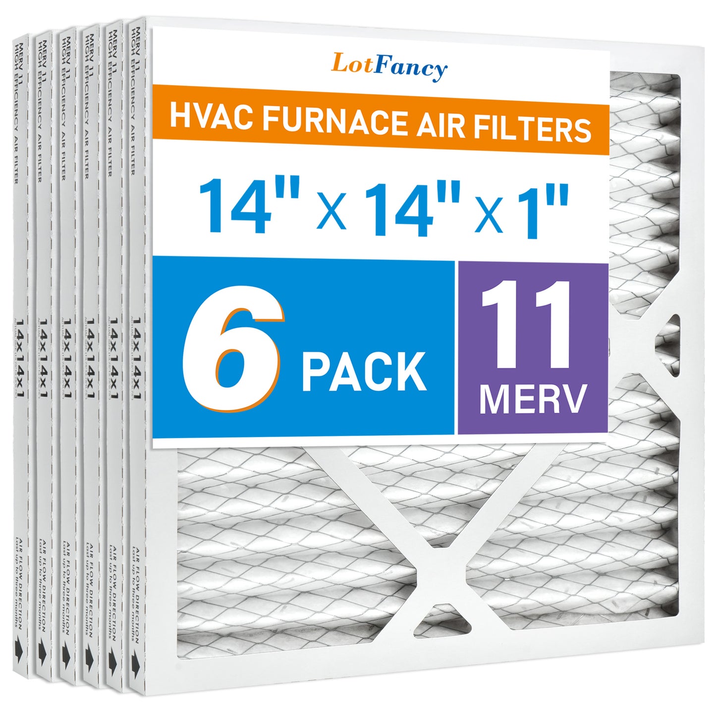 LotFancy 14x14x1 Air Filters, 6 Pack, MERV 8 Pleated HVAC AC Furnace Filters