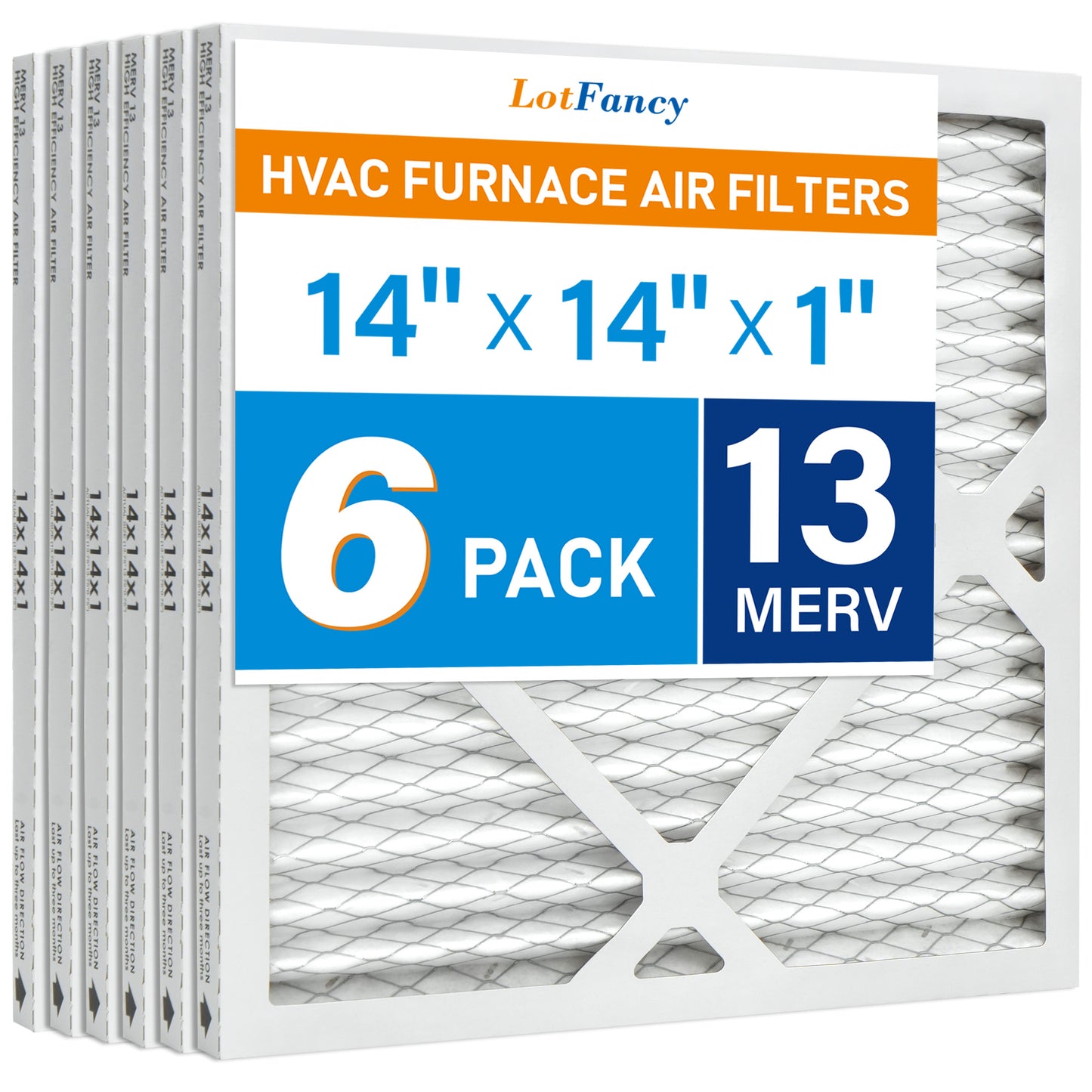 LotFancy 14x14x1 Air Filters, MERV 13 Pleated HVAC AC Furnace Air Filters, 6 Pack