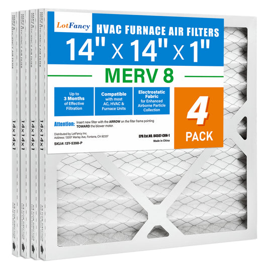 LotFancy 14x14x1 Air Filters, 4 Pack, MERV 8 Pleated HVAC AC Furnace Filters
