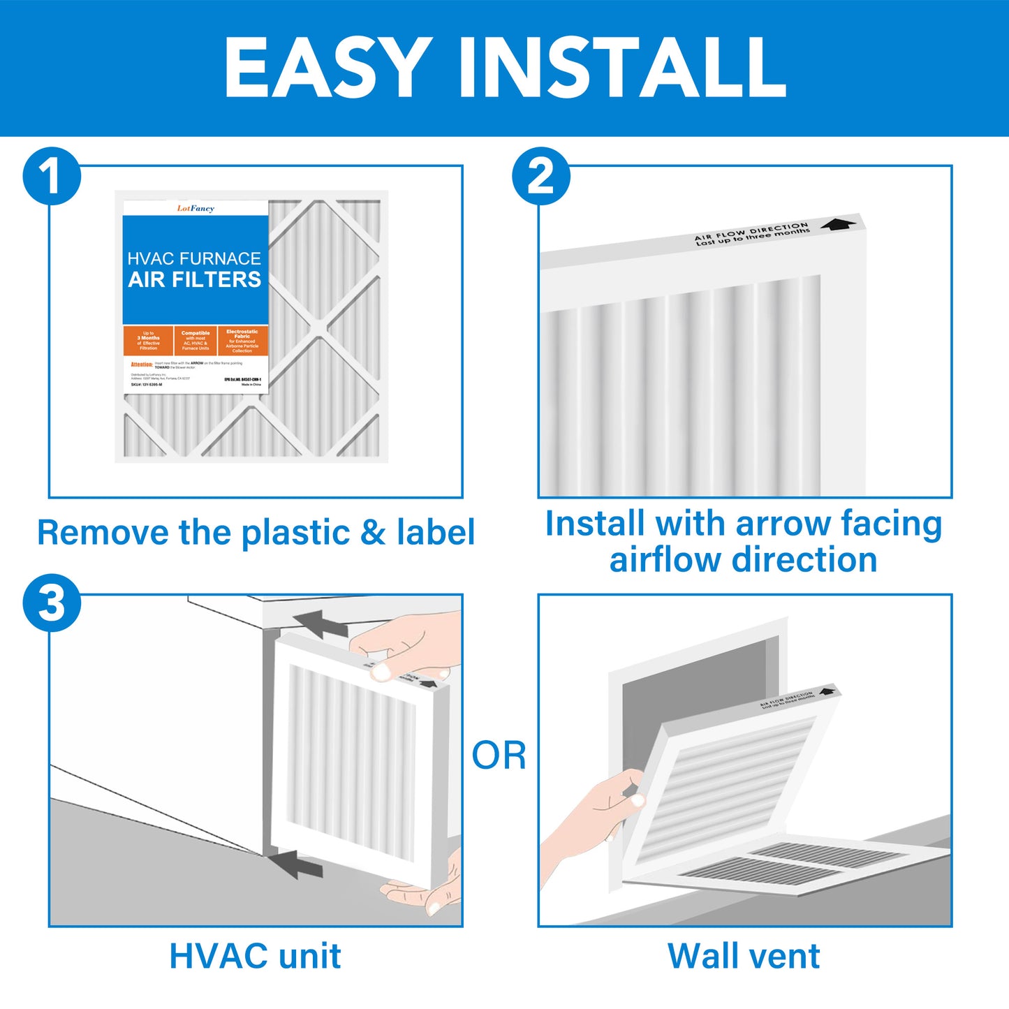 LotFancy 14x14x1 Air Filters, 6 Pack, MERV 8 Pleated HVAC AC Furnace Filters