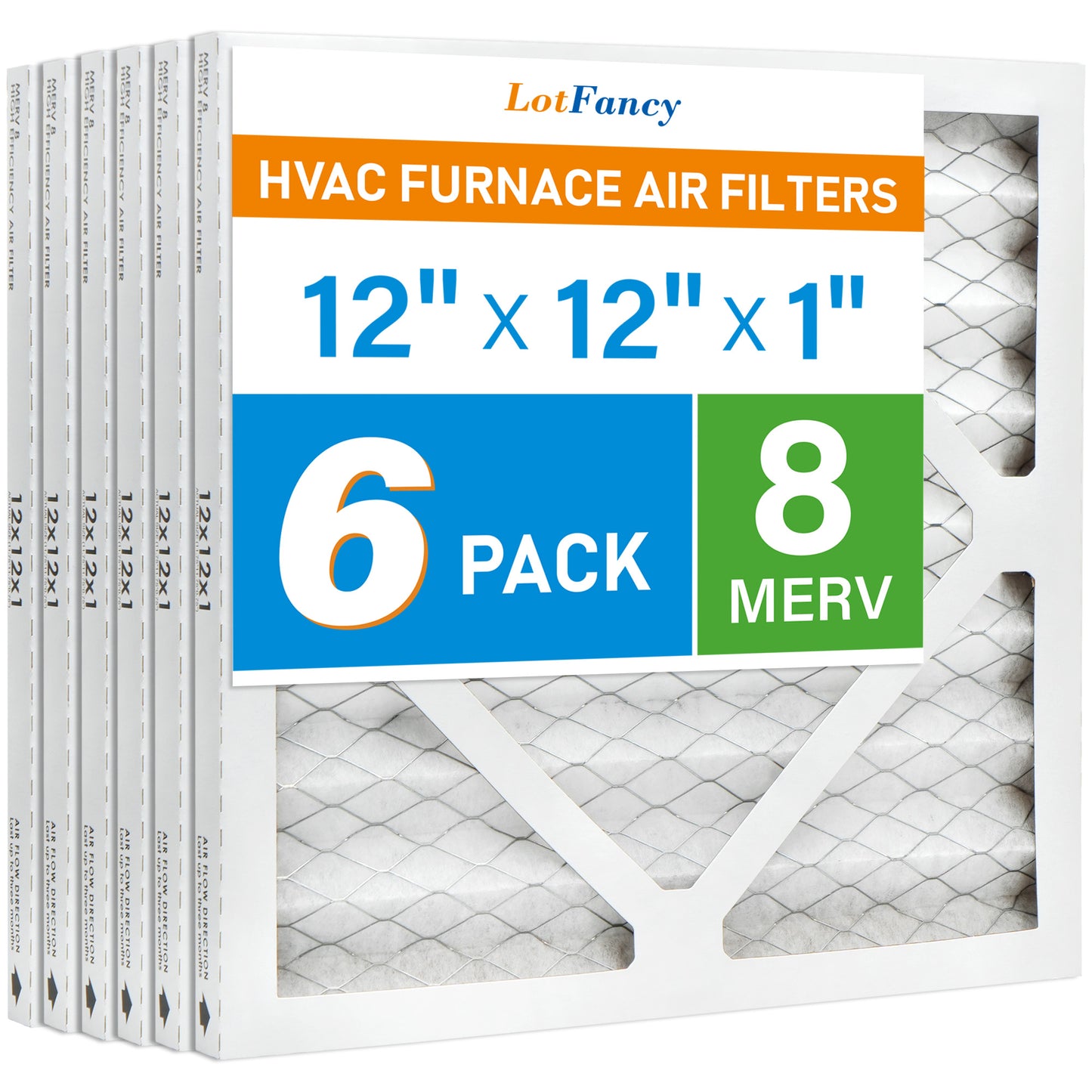 LotFancy 12x12x1 Air Filters, 6 Pack, MERV 8 Pleated HVAC AC Furnace Filters