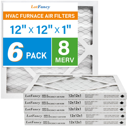 LotFancy 12x12x1 Air Filters, 6 Pack, MERV 8 Pleated HVAC AC Furnace Filters
