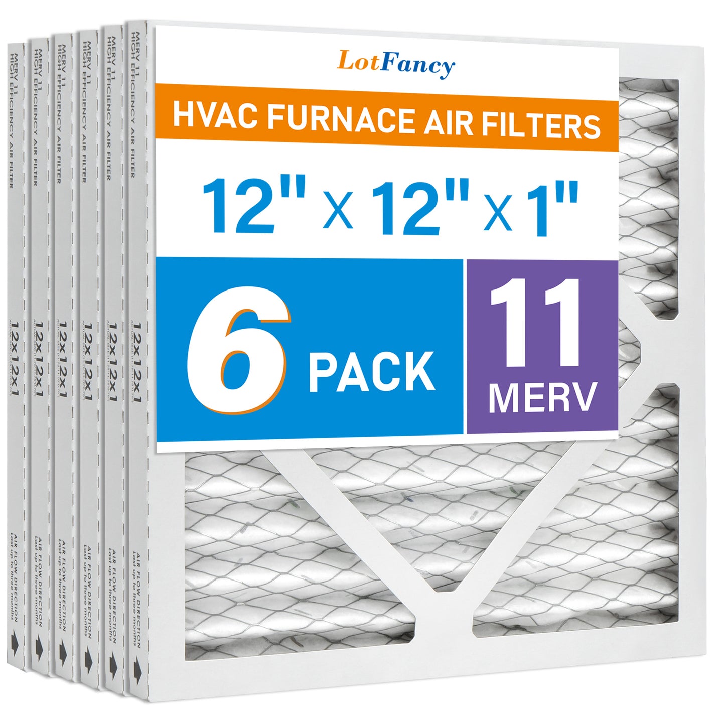 LotFancy 12x12x1 Air Filters, MERV 11 Pleated HVAC AC Furnace Air Filters, 6 Pack
