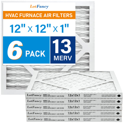 LotFancy 12x12x1 Air Filters, MERV 13 Pleated HVAC AC Furnace Air Filters, 6 Pack
