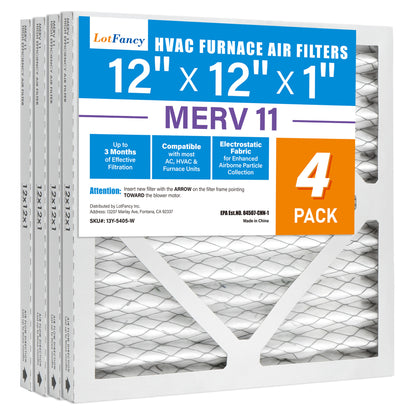 LotFancy 12x12x1 Air Filters, 4 Pack, MERV 11 Pleated HVAC AC Furnace Filters