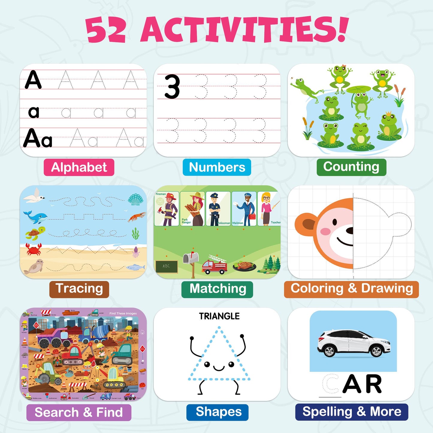 BenBen Preschool Learning Activities, 50 Pages, Tracing Books for Kids Ages 3-5, Busy Book Toys